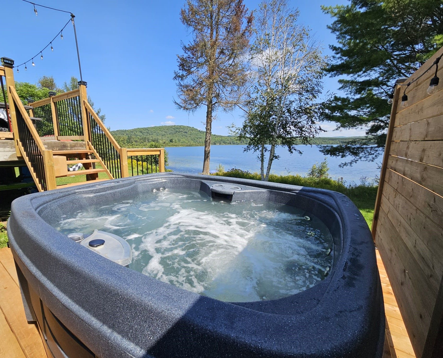 Morning mist over the lake at Chalet Nantel