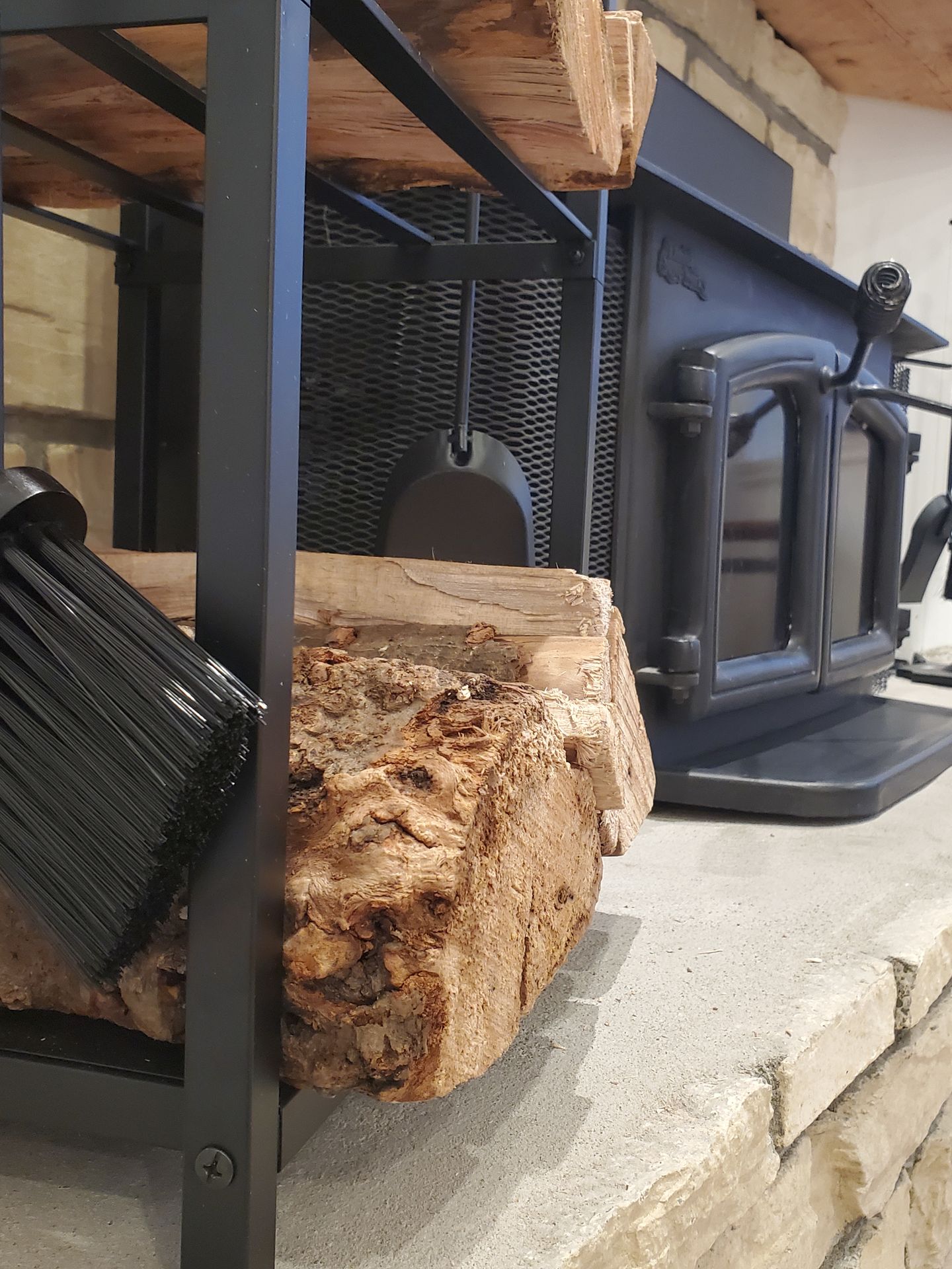 Chalet Nantel cozy interior with fireplace